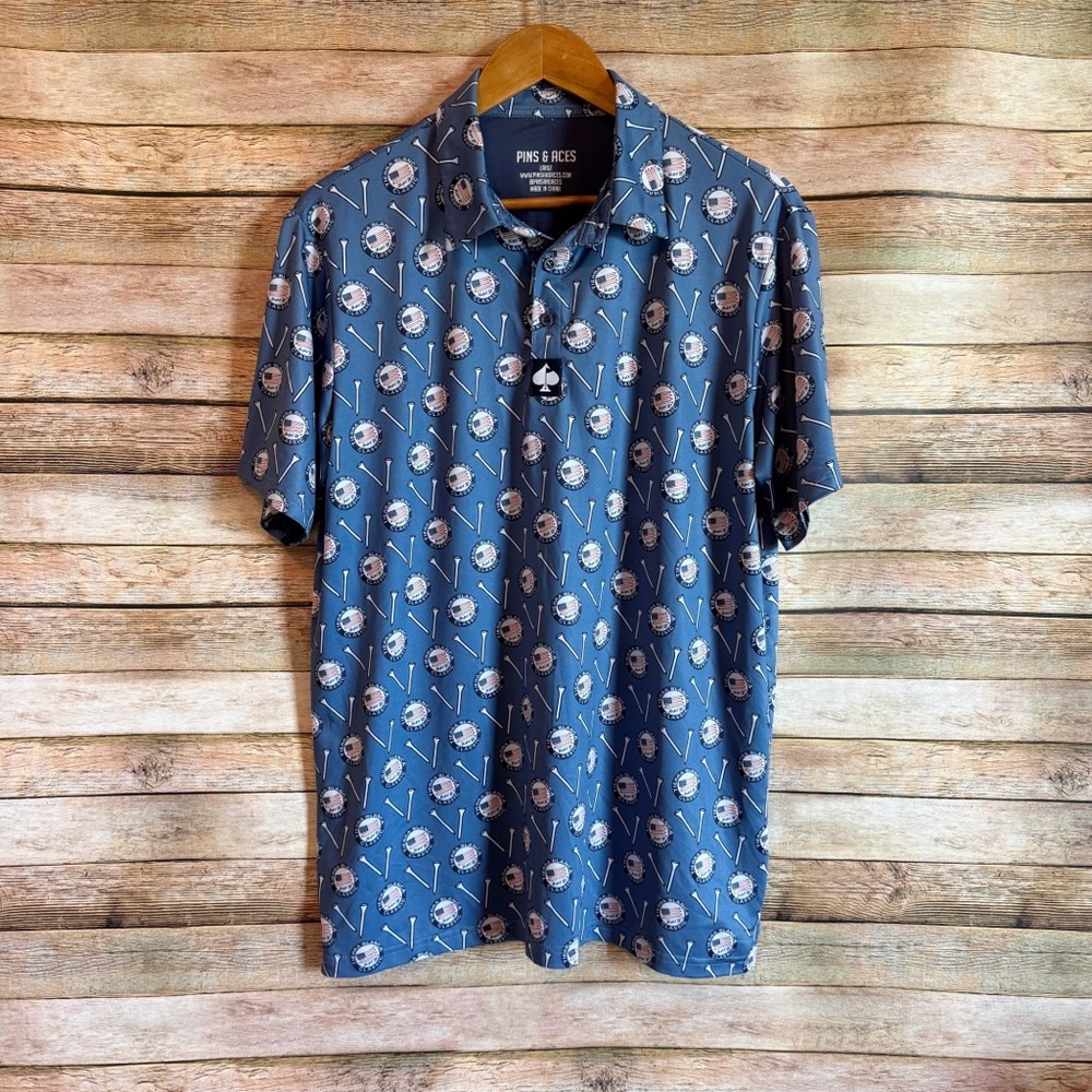 Pins & Aces Blue Golf-Print Polo